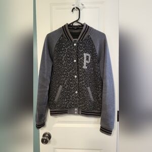 Victorias Secret Vintage love Pink Bling Bomber Jacket Black Leopard